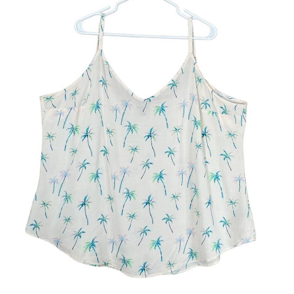 Torrid Ava Rayon Slub Cami Palm Tree Print Tank Top White Blue Size 3 3X